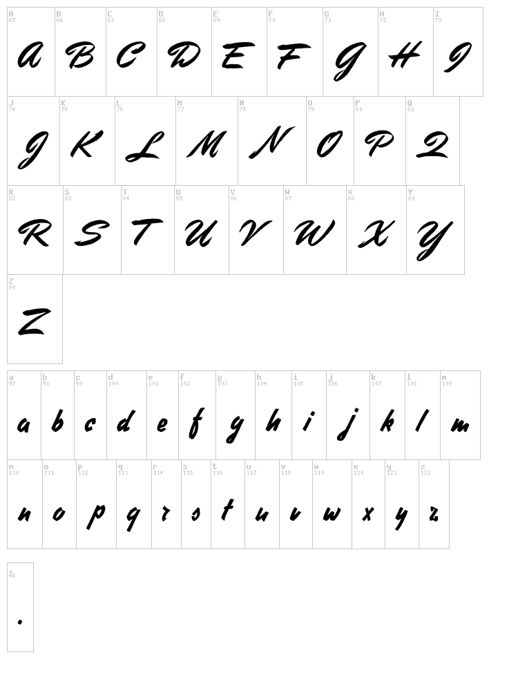 Stephens Heavy Writing font map